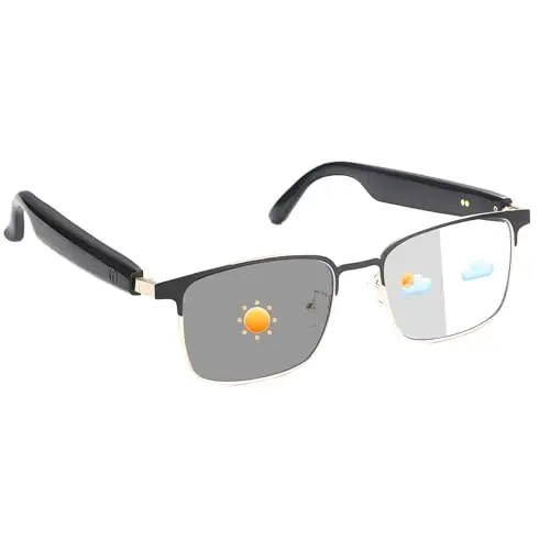 Tulbeys Smart Brille für Männer und Frauen, photochrome, polarisiert, Bluetooth, Sprachsteuerung, Mikrofon (Gold)