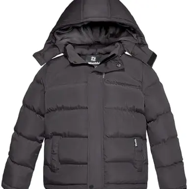 Wantdo Jungen Winter Fleece Mäntel Warm Kapuzenjacke Dunkelgrau 116-122