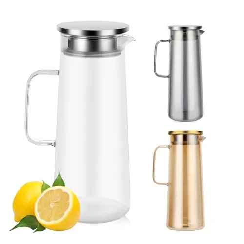 Auauraintt Glaskaraffe mit Deckel, 1.5L aus hitzebeständigem Borosilikatglas für Limonade, Wasser, Tee & Säfte