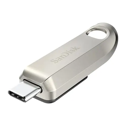 SanDisk Ultra Luxe USB-C 256 GB, Metalldesign, 400 MB/s, Schlüsselbundöse, Silber