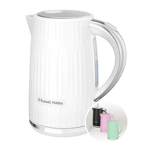 Russell Hobbs Wasserkocher Eden Weiß mit Edelstahlakzenten, 1,7L, 2400W, BPA-frei