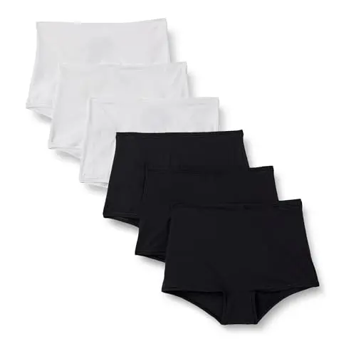 Amazon Essentials Damen Boyshorts im 6er-Pack, high waist, peachfarbene Mikrofaser, schwarz/weiß, Größe 40