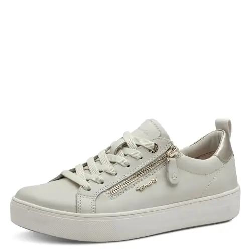 Tamaris Damen Wide Fit Sneaker, flach mit Reißverschluss, Freizeit, cremefarben, 38 EU