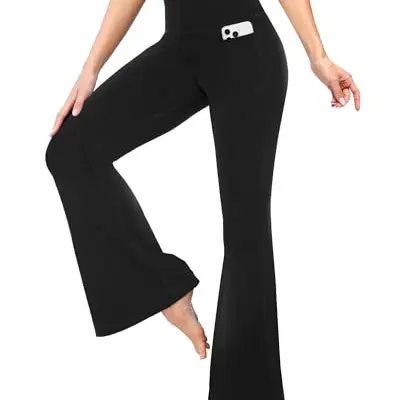 TNNZEET Damen High Waist Schlaghose mit Taschen, Flared Leggings, Blickdicht, Bootcut, Jogginghose für Sport und Freizeit
