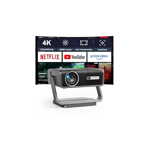4K Smart Beamer mit Netflix & Dolby Audio, 30.000 Lumen, Auto-Fokus, 6D Trapezkorrektur, Full HD, WiFi6 & Bluetooth, Heim- und Outdoor-Projektor