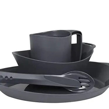 Lifeventure Ellipse 4-teiliges Geschirr Set für Camping und Outdoor: Messer, Gabel, Löffel, Teller, Schüssel, Becher