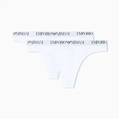 Emporio Armani Women's Essential Cotton Thong 2-Pack, White, XL
