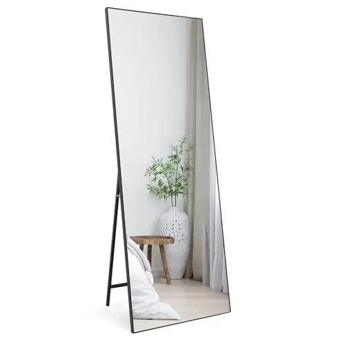 HORLIMER Standspiegel 165 x 60 cm – Großer Ganzkörperspiegel mit schwarzem Rahmen für Schlafzimmer, Wohnzimmer und Flur