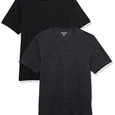 Amazon Essentials Herren T-Shirt, 2er-Pack, Dunkelgrau Meliert/Schwarz, M