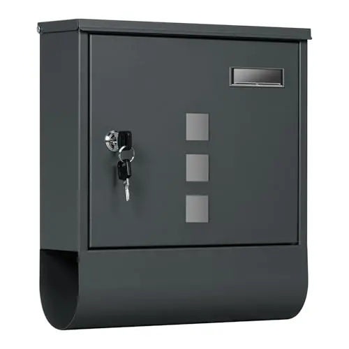 WOLTU Briefkasten mit Zeitungsfach, abschließbar, modern, Anthrazit, 30,5x33,5x9 cm