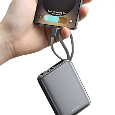 Eazpower Powerbank 20,000mAh mit USB-C Kabel - Schnellladung für iPhone 15/16/17 Pro, Samsung S25 Ultra, Xiaomi - Leicht & kompakt