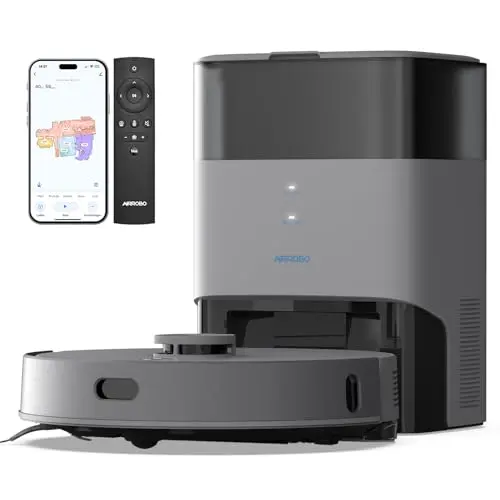 AIRROBO Saugroboter T25+ mit Wischfunktion und Absaugstation, 5500Pa, LiDAR Navigation, 240Min Laufzeit, APP-Steuerung