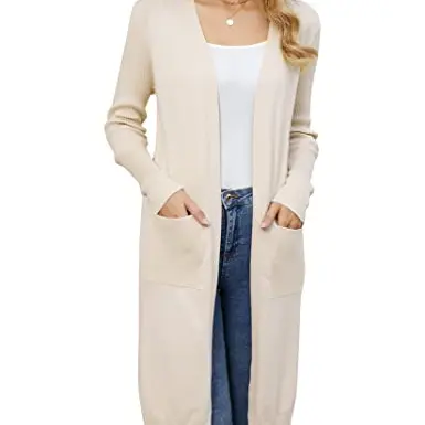 Clearlove Damen Langarm Cardigan - Offene Strickjacke mit Taschen