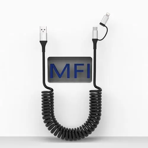 2-in-1 USB-C und Lightning Kabel für Apple CarPlay & Android Auto, 3A schnelles Laden, 3Ft, Schwarz