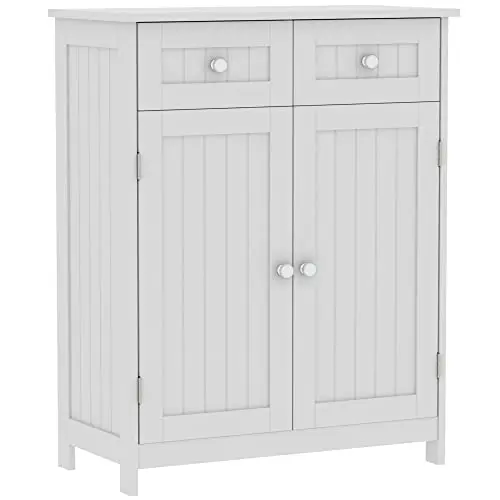 Badezimmerschrank mit 2 Schubladen und 2 Türen, bodenstehend, weiß