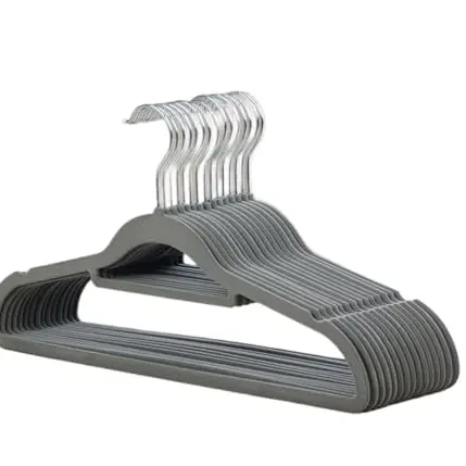 MELA'S Velvet Hangers Set of 20, Non-Slip, Space-Saving, 360-Degree Rotating Hook, for Coats and Trousers, Elegant Grey