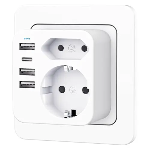 4-fach Mehrfachsteckdose mit 4 USB-Ports und USB-C, weiß
