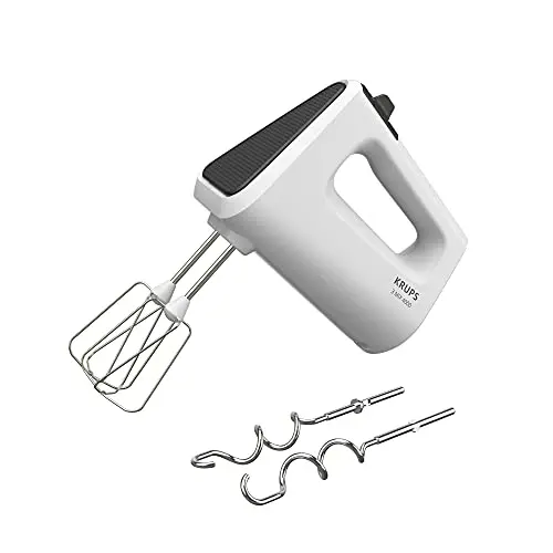 Krups 3 Mix 4000 Handmixer, 450W, mit Turbo, Auswurf, 2 Rührbesen & 2 Knethaken, weiß/grau