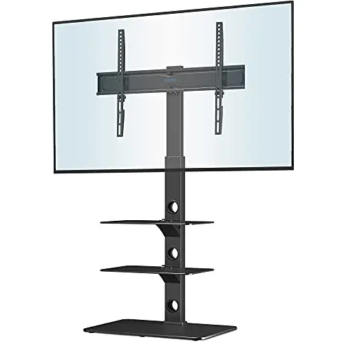 BONTEC TV Ständer für 30-70 Zoll Fernseher, Höhenverstellbar mit 3 Regalen aus Glas, Max. VESA 600 x 400 mm