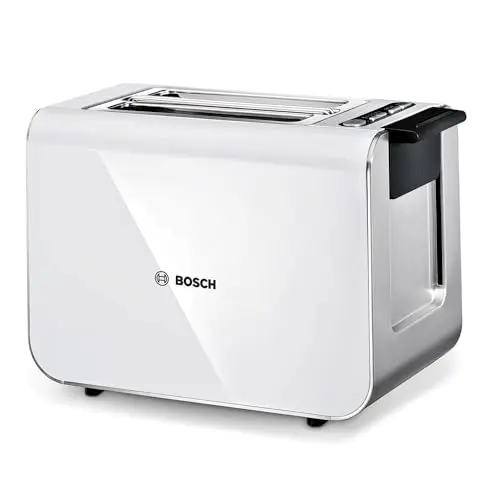 Bosch Styline Toaster TAT8611N mit Brötchenaufsatz, Lift- und Auftaufunktion, 800 W, Edelstahl/weiß