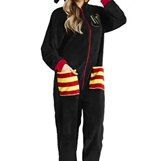 Harry Potter Jumpsuit Overall für Damen und Herren, Fleece One-Piece Hausanzug in Schwarz, Unisex, Größe M