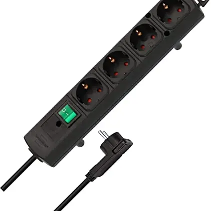 Brennenstuhl Comfort-Line Plus 4-Fach Steckdosenleiste mit Flachstecker und Schalter, 2m Kabel, schwarz