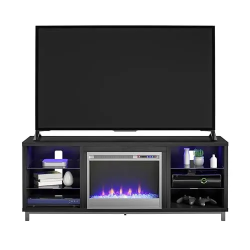 Ameriwood Lumina 70" TV-Ständer mit Kamin in Schwarzer Eichenoptik