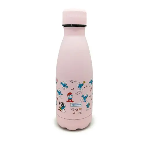 NERTHUS Thermosflasche PITUFOS Figuren - Rosa, 350 ml, doppelwandig