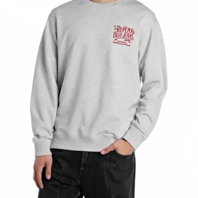 Replay Herren Sweatshirt Rundhalsausschnitt, Light Grey Melange, Größe S