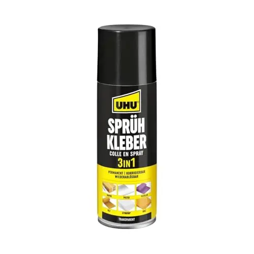 Uhu Sprühkleber 3 in 1 - Permanent, korrigierbar, wieder ablösbar, 200 ml