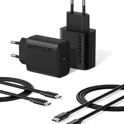 Anker 25 W USB-C-Ladegerät mit 2 x 1,5 m Kabel für Samsung Galaxy S23/S22/S21/Note 20 - Schnellladung