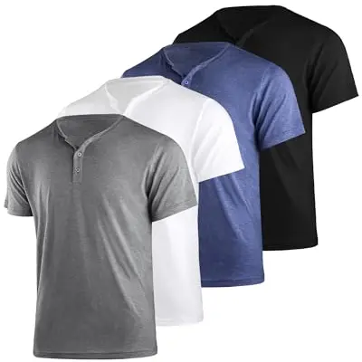 Herren Henley Shirt Kurzarm, leichtes Sommer T-Shirt mit Knopfleiste, Freizeit- und Casual-Shirt