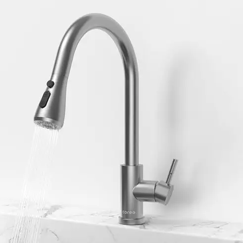 Coree Küchenspüle Wasserhahn mit ausziehbarer Brause, Hochdruckarmatur, 360° schwenkbar, 304 Edelstahl