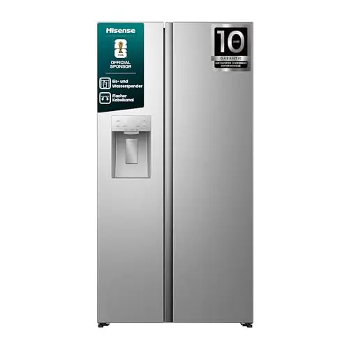 Hisense Side-by-Side Kühlschrank mit Eis- und Wasserspender, 528L, Edelstahl, energieeffizient