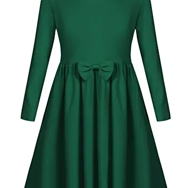 Arshiner Mädchen Kleid aus Baumwolle, Langarm, A-Linie, festlich, Rundhals, für Herbst/Winter, 12-13 Jahre, 160, Dunkelgrün