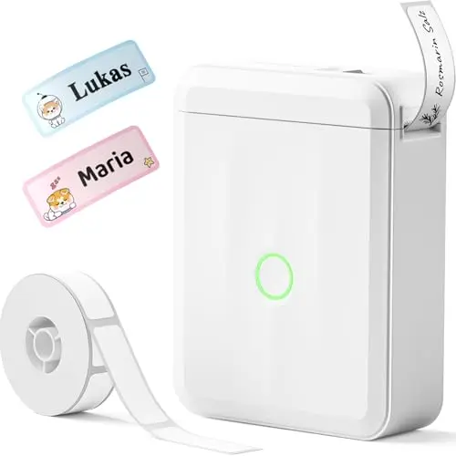 NIIMBOT D110 Bluetooth Etikettendrucker mit 155 wasserdichten Namensaufklebern für Zuhause, Büro und Schule