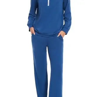 Molirex Damen Jogginganzug Set Langarm Freizeitanzug Zweiteiler Blau XL