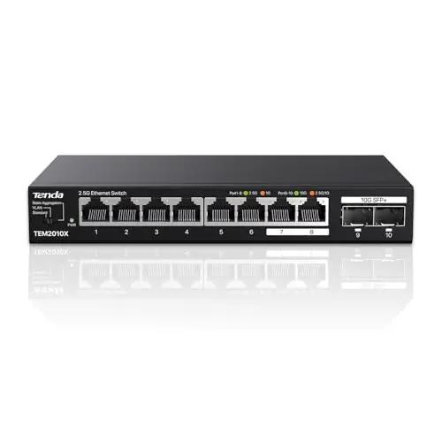 Tenda 2.5 Gbit Switch 8x 2.5G & 2x 10G SFP+ Ports - Unmanaged, Lüfterlos, Metallgehäuse