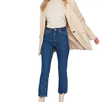 TRENDYOL Hohe Bund Straight Jeans für Damen und Herren, Blau, Größe 36