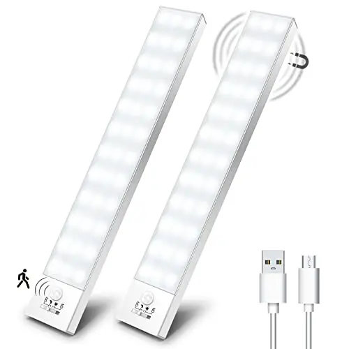 LED Schrankbeleuchtung mit Bewegungsmelder - 2 Stück, Wiederaufladbar für Küche, Kleiderschrank, Treppe und Kofferraum