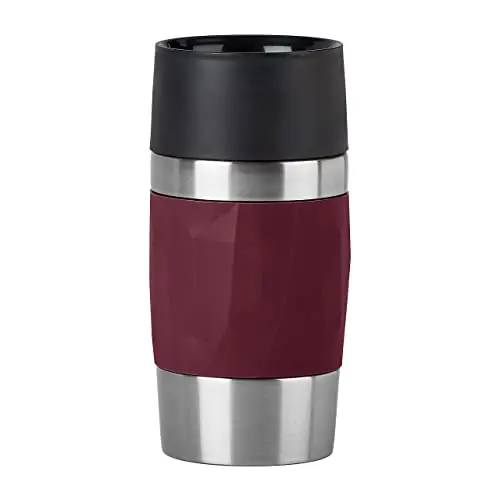 Emsa Travel Mug Compact aus Edelstahl, 0,3 l, 3h heiß, 6h kalt, dicht, auslaufsicher, spülmaschinengeeignet, Weinrot