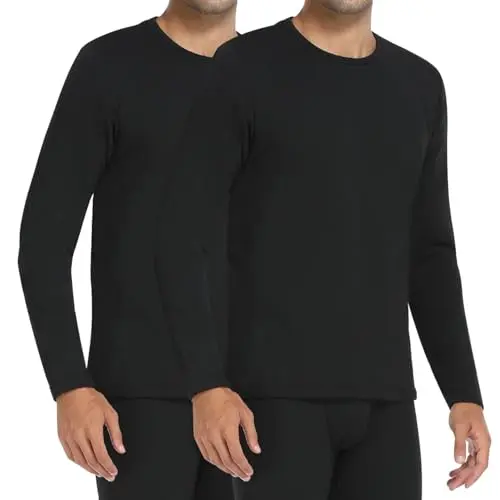 Chic Defend Thermounterwäsche Herren Langarm-Longsleeve, 2er Pack, warm, Winter, schwarz, Größe L