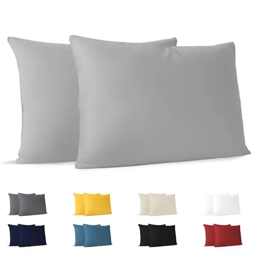 Dreamzie 2er Set Kissenbezüge 100% Baumwolle - Hypoallergen und resistent (40 x 60 cm, Grau)