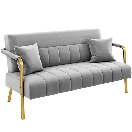 Yaheetech Zweisitzer-Sofa mit Armlehnen und Metallbeinen, Loveseat für Wohnzimmer und Schlafzimmer