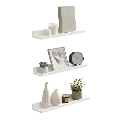 SONGMICS Wandregal 3er Set, 10 x 38 cm, Bilderregal für Wohnzimmer, Schlafzimmer, Bad, Küche, mattweiß
