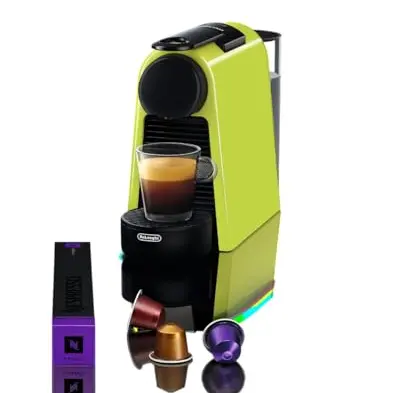 Nespresso De'Longhi EN 85.L Essenza Mini Kaffeekapselmaschine mit Welcome Set, Lime, platzsparend
