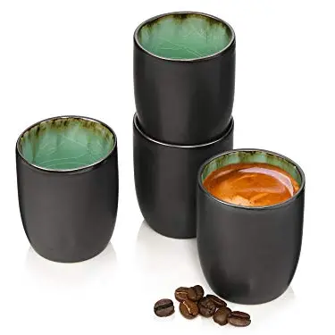 Sänger Espressobecher Palm Beach, 4-teiliges Set aus Steingut, 70 ml