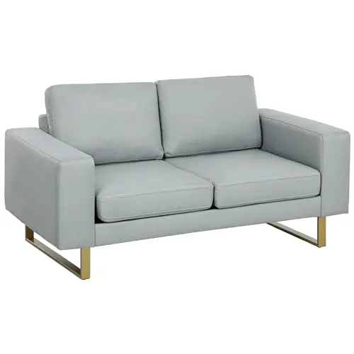 HOMCOM 2-Sitzer Sofa Hellgrau mit Kissen für Schlafzimmer