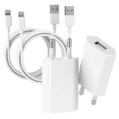 USB Ladegerät 2er-Pack mit 2M Lightning Kabel für iPhone 14/13/12/11/XS/XR/X/8 - Schnelles Aufladen - Weiß