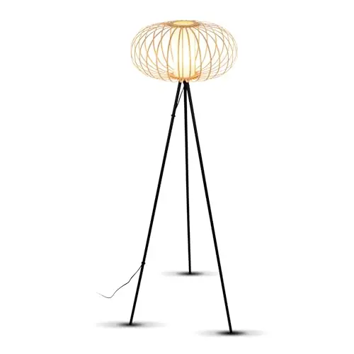 BRILONER Stehlampe für Wohnzimmer und Schlafzimmer – Boho Holz, E27 Fassung, Schwarz